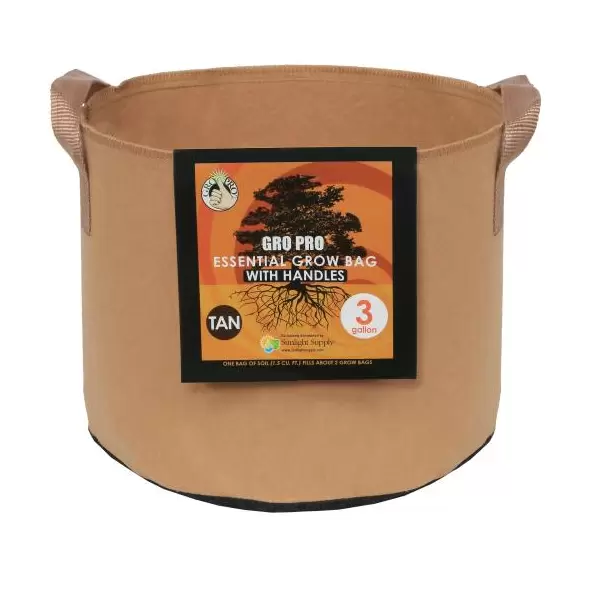 Gro Pro Essential Round Fabric Pot w/ Handles 3 Gallon - Tan (72/Cs)