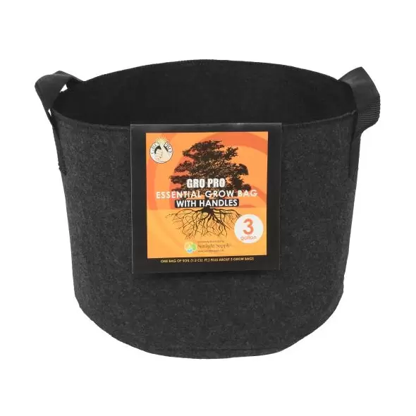 Gro Pro Essential Round Fabric Pot w/ Handles 3 Gallon - Black (72/Cs)